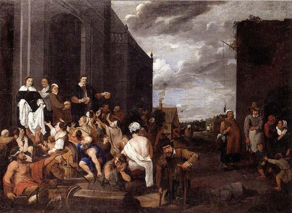 Matthias van Helmont A Lady and gentleman distributing alms to the poor